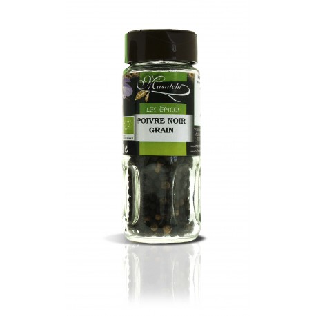 Poivre noir Bio en grains - 45 gr pot en verre